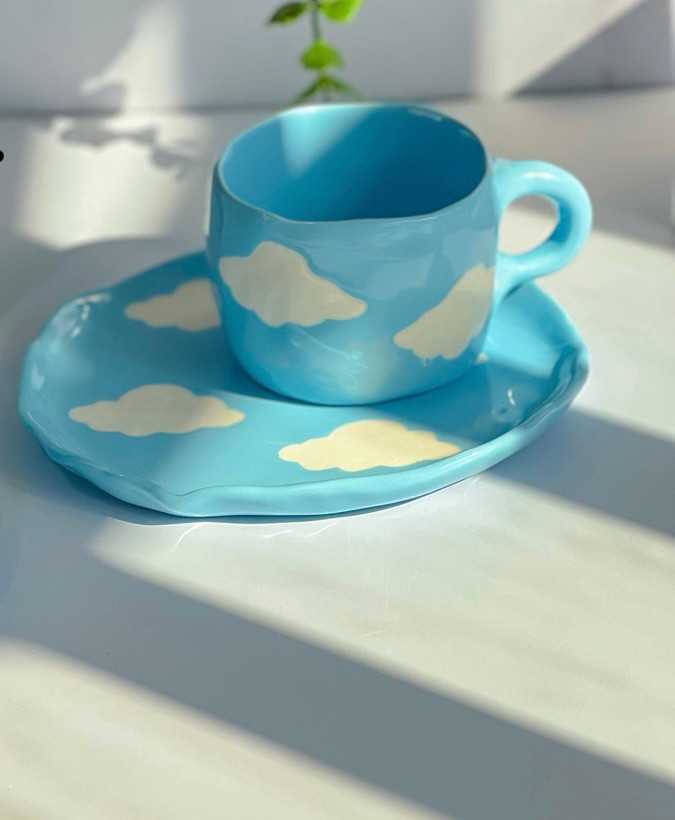 ست فنجون و بشقاب ابرک☁️🫧🩵